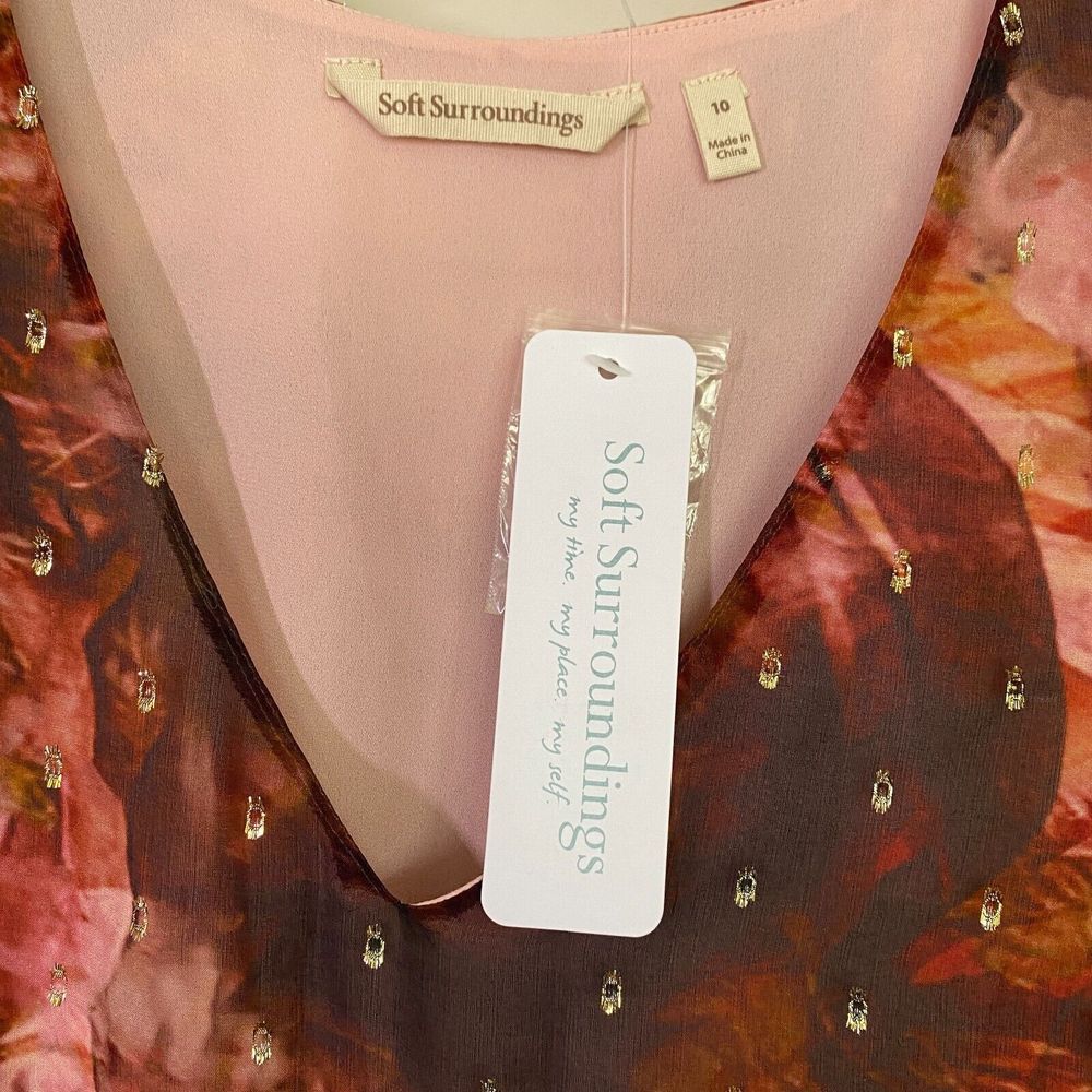 Soft Surroundings Rina Silk Maxi Dress Womens SZ6 Red Gold Long Sleeve Flowy NWT - Picture 5 of 8